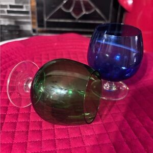 Set of two Blue and Green Brandy Snifters